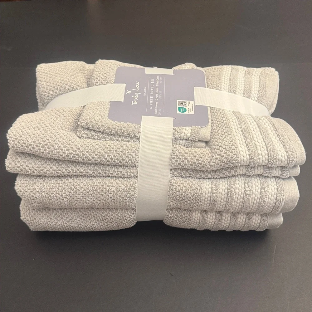 6pc TRULY LOU 100% Cotton Bath Towel Set - Oystermush - Towel Bundle